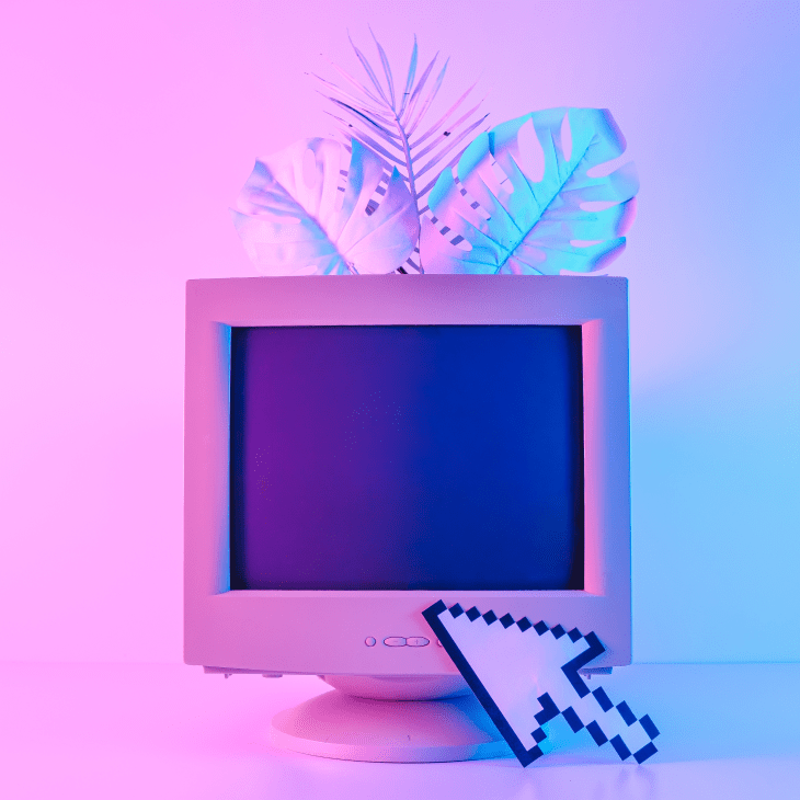 NFT Landing Page 23 e computer monitor backed by fronds assorted tropical plants with digital arrow foreground 1 Murat Mustafa Ciritçi Pixel hand