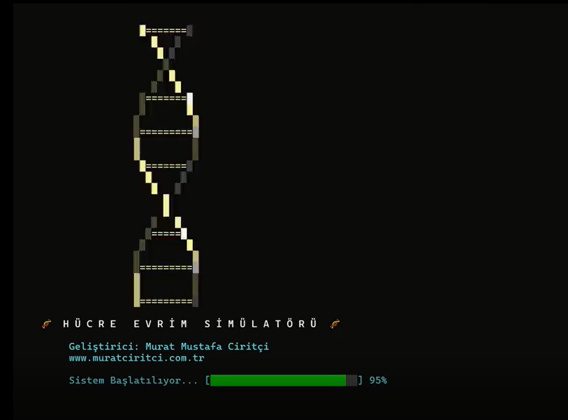 hucreevrimi Murat Mustafa Ciritçi A terminal-based biological simulation tool built on Conway's Game of Life algorithm. A visually rich, fully Python-developed interactive experience that brings together biology and programming.